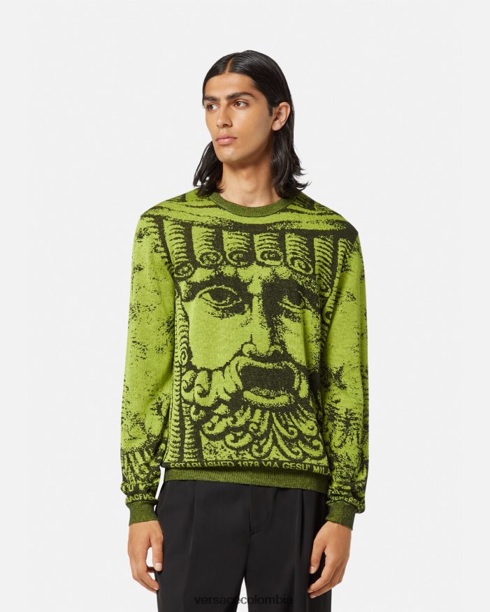 hombres suéter jacquard la maschera Versace verde 2RP40F1336 ropa