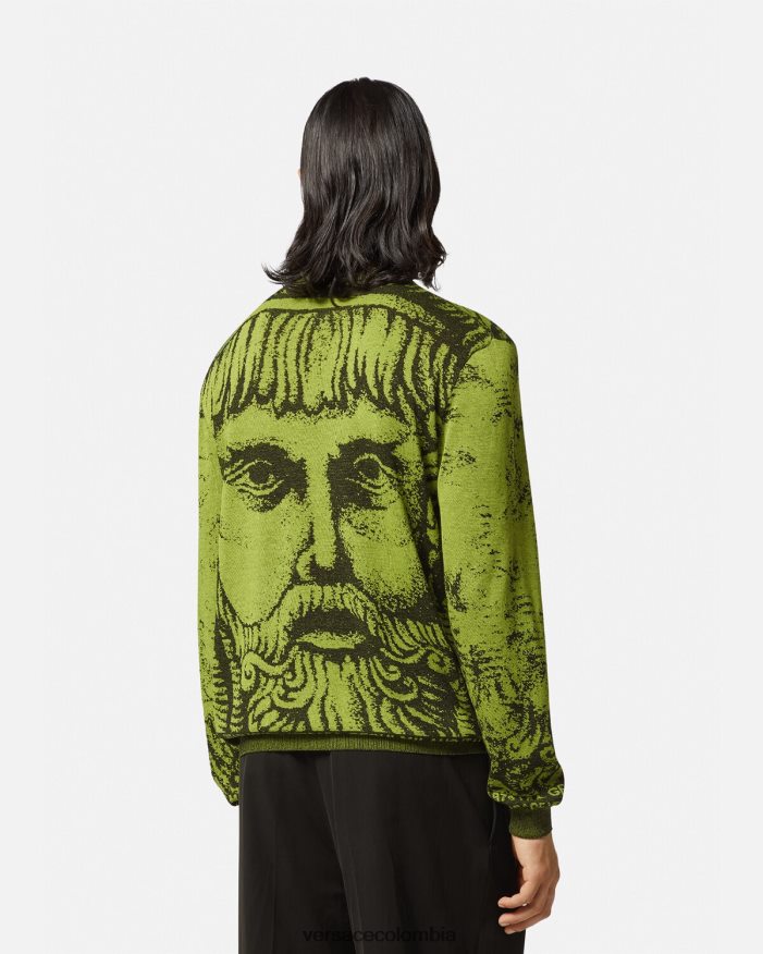 hombres suéter jacquard la maschera Versace verde 2RP40F1336 ropa
