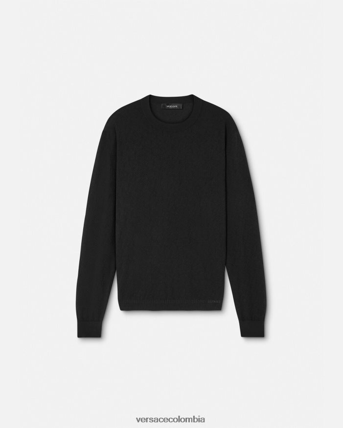 hombres suéter la greca en mezcla de seda Versace negro 2RP40F1332 ropa
