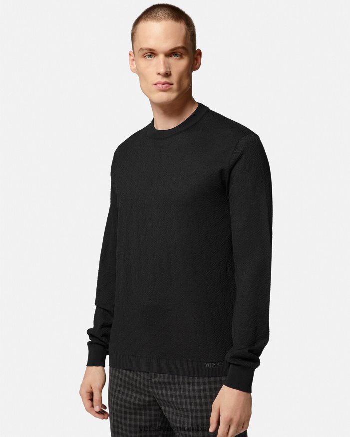 hombres suéter la greca en mezcla de seda Versace negro 2RP40F1332 ropa