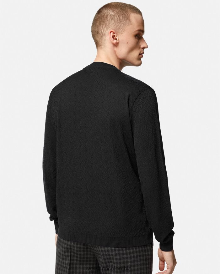 hombres suéter la greca en mezcla de seda Versace negro 2RP40F1332 ropa