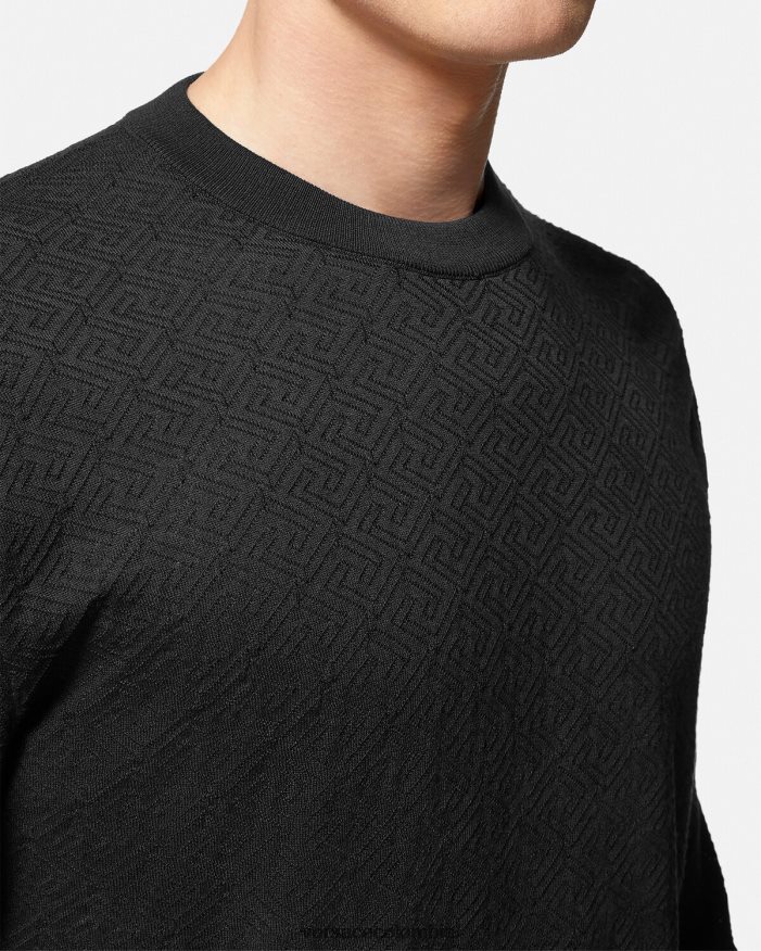 hombres suéter la greca en mezcla de seda Versace negro 2RP40F1332 ropa