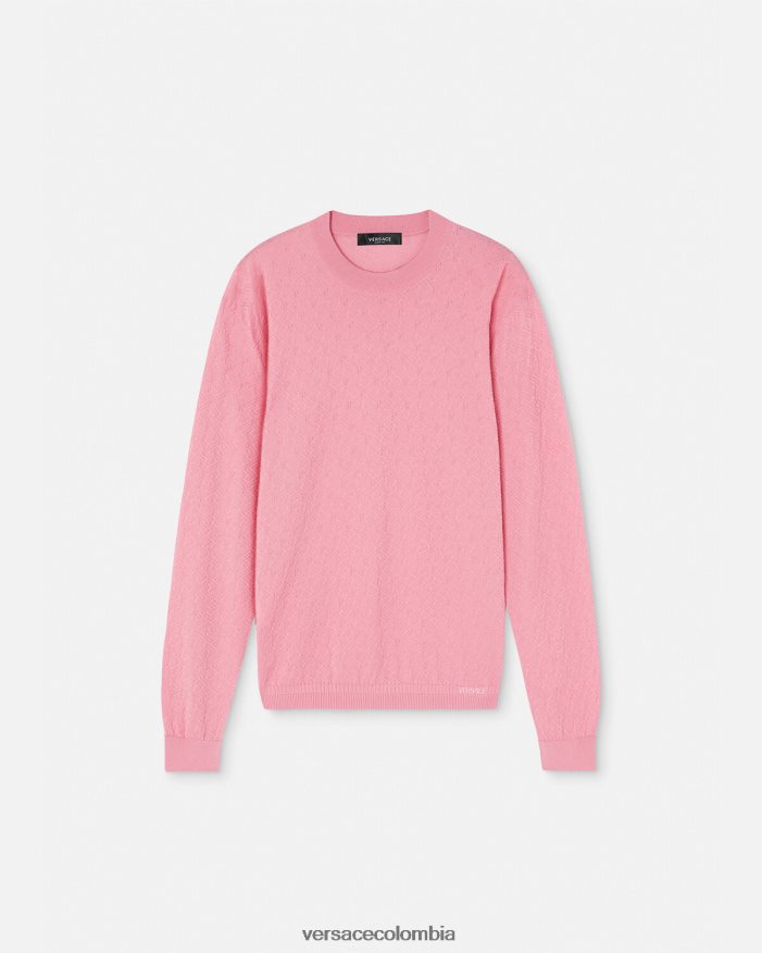 hombres suéter la greca en mezcla de seda Versace rosa 2RP40F1327 ropa