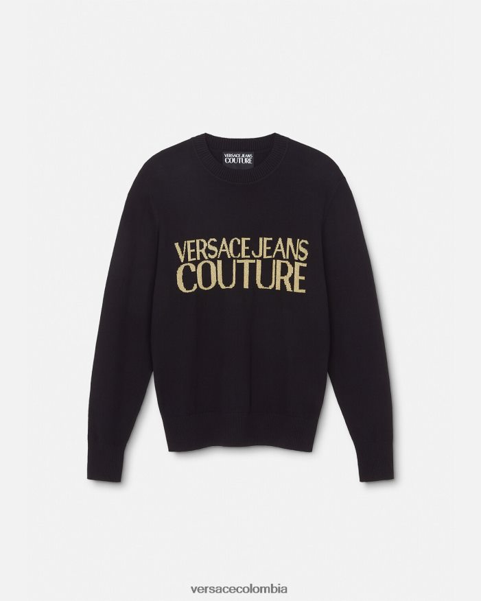 hombres suéter tejido con logo Versace negro y estampado 2RP40F2421 ropa