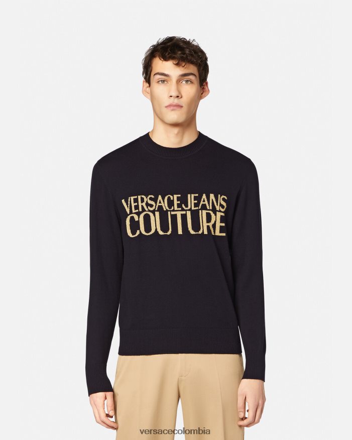 hombres suéter tejido con logo Versace negro y estampado 2RP40F2421 ropa
