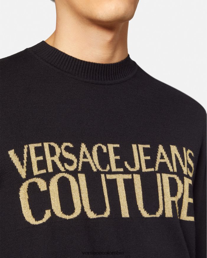 hombres suéter tejido con logo Versace negro y estampado 2RP40F2421 ropa