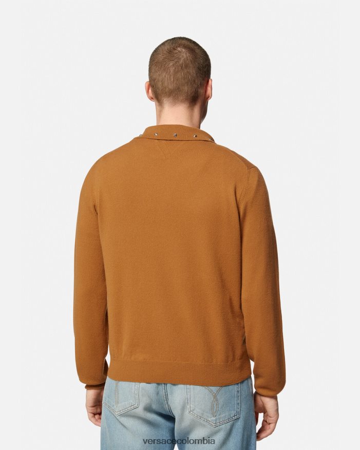 hombres suéter tipo polo con tachuelas en espiral Versace naranja 2RP40F1347 ropa