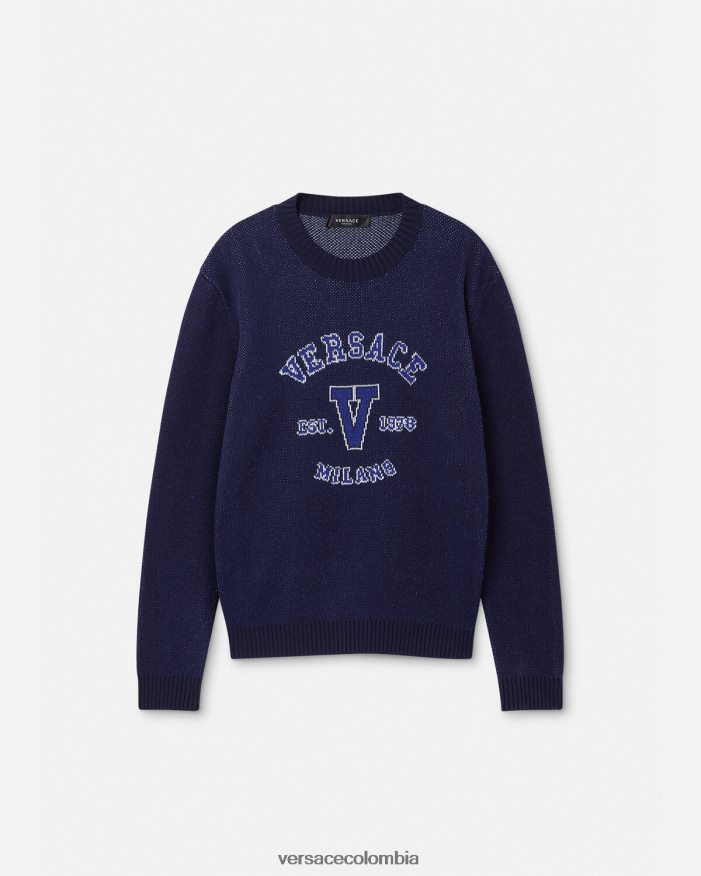 hombres suéter universitario con logo en intarsia Versace azul 2RP40F1349 ropa