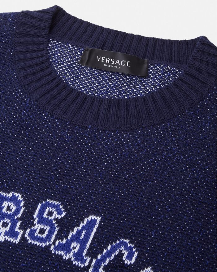 hombres suéter universitario con logo en intarsia Versace azul 2RP40F1349 ropa
