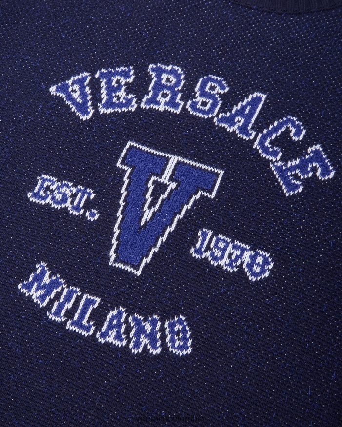 hombres suéter universitario con logo en intarsia Versace azul 2RP40F1349 ropa