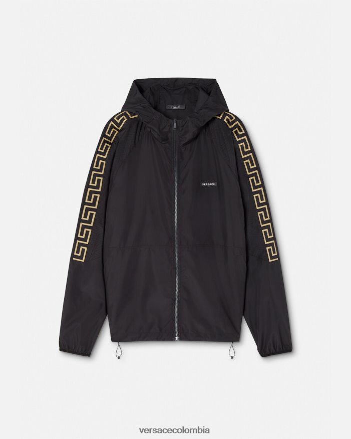 hombres chaqueta deportiva de nailon con Greca Versace negro 2RP40F1452 ropa