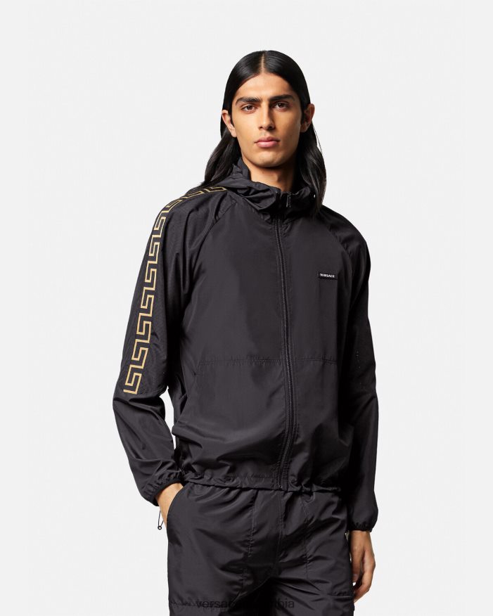hombres chaqueta deportiva de nailon con Greca Versace negro 2RP40F1452 ropa