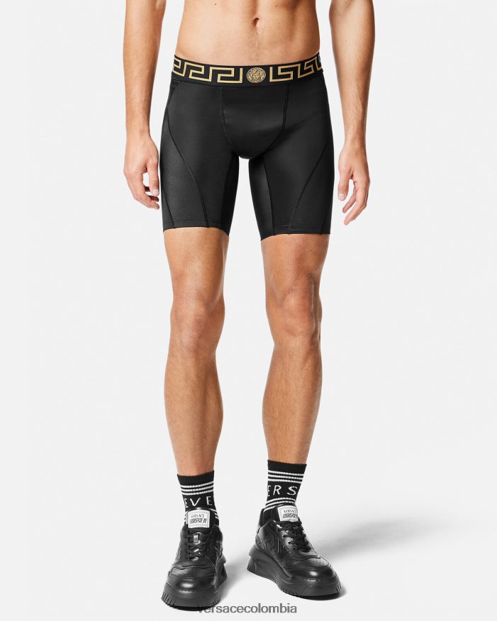 hombres pantalones cortos de ciclismo con greca Versace negro 2RP40F1456 ropa
