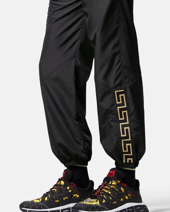 hombres pantalones deportivos con Greca de nailon Versace negro 2RP40F1453 ropa