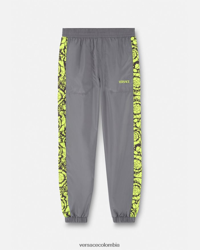 hombres pantalones deportivos con silueta barroca Versace gris y lima 2RP40F1460 ropa