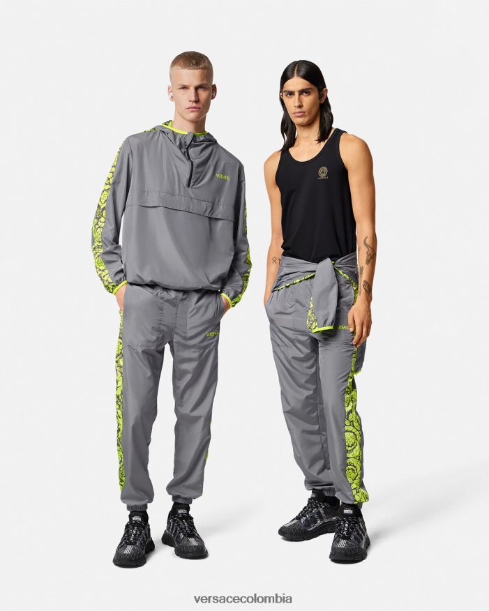 hombres pantalones deportivos con silueta barroca Versace gris y lima 2RP40F1460 ropa