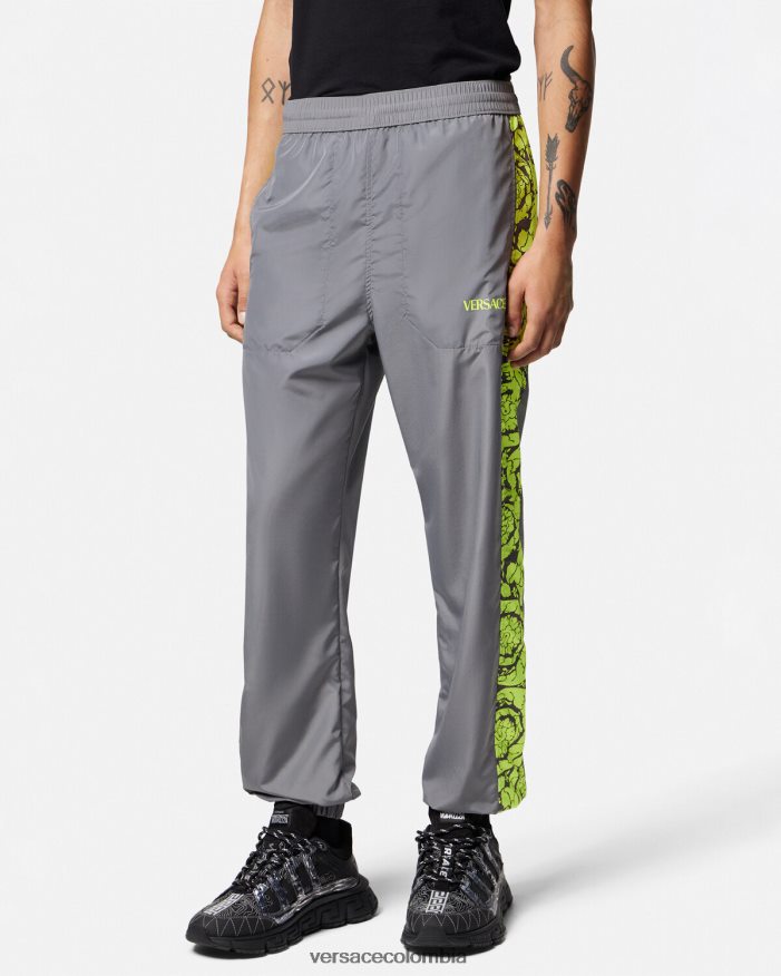 hombres pantalones deportivos con silueta barroca Versace gris y lima 2RP40F1460 ropa