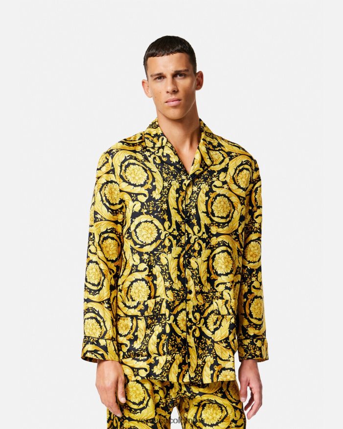 hombres camisa de pijama de seda con estampado barroco Versace imprimir 2RP40F1735 ropa interior y ropa de playa