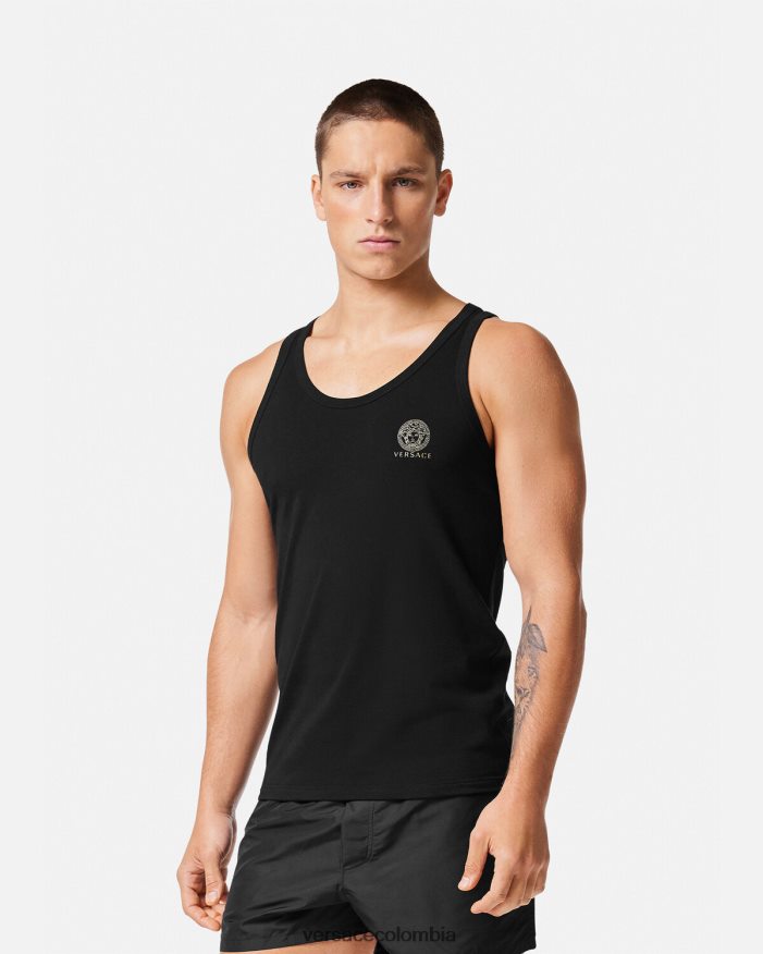 hombres camiseta sin mangas con medusa Versace negro 2RP40F1734 ropa interior y ropa de playa