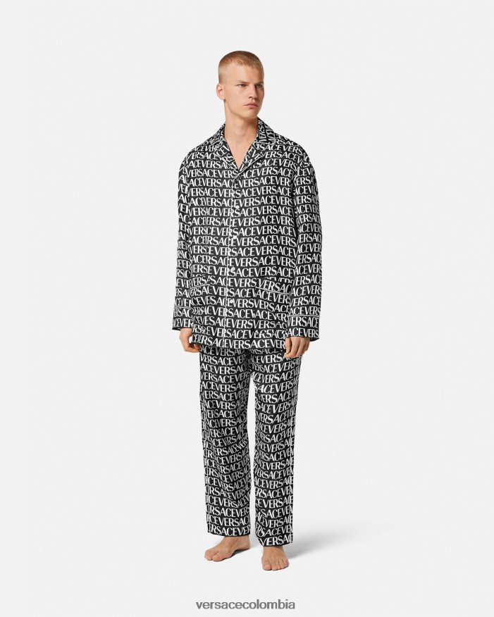 hombres pantalones de pijama por toda la prenda Versace negro y estampado 2RP40F1738 ropa interior y ropa de playa