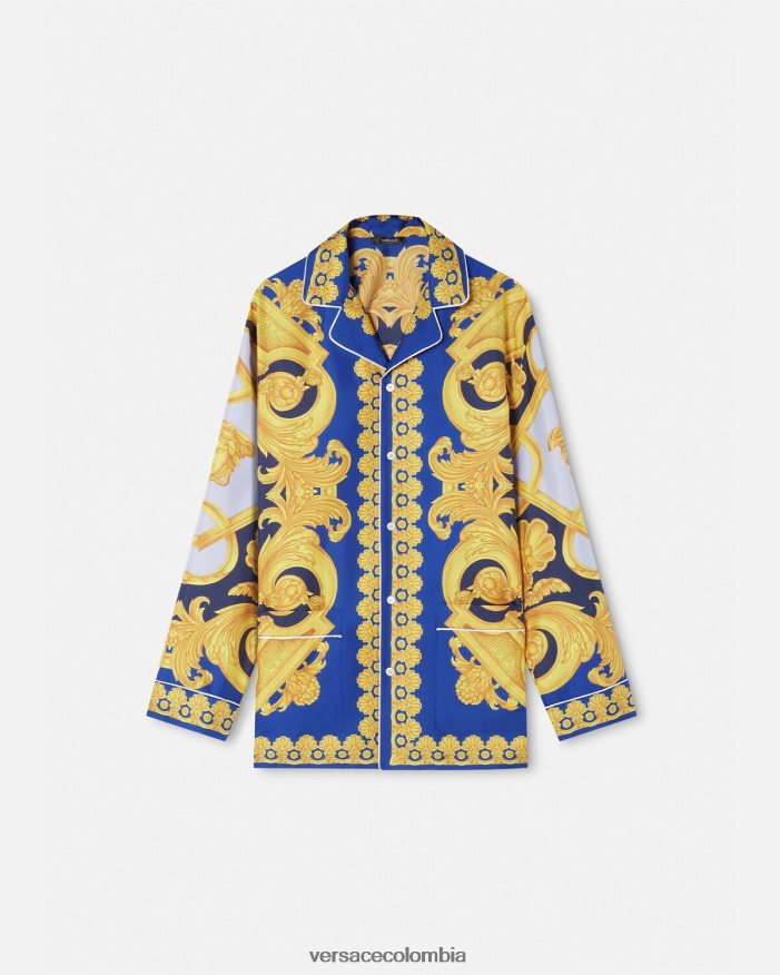 hombres top de pijama de seda barroco 660 Versace azul y oro 2RP40F1739 ropa interior y ropa de playa