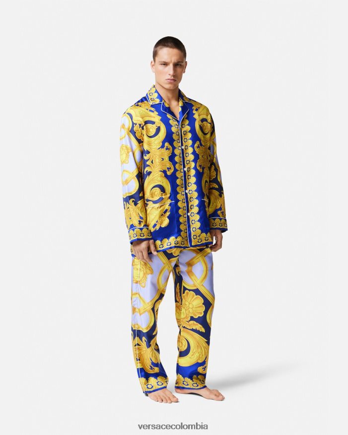 hombres top de pijama de seda barroco 660 Versace azul y oro 2RP40F1739 ropa interior y ropa de playa