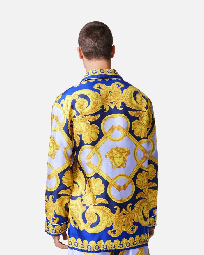 hombres top de pijama de seda barroco 660 Versace azul y oro 2RP40F1739 ropa interior y ropa de playa