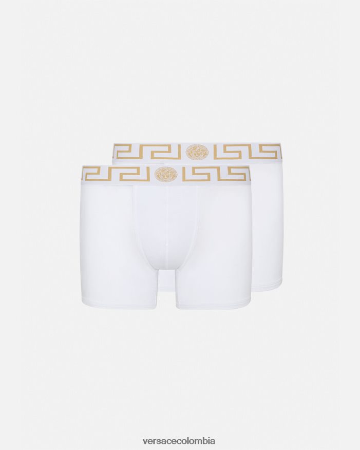 hombres Pack de 2 calzoncillos largos con borde de Greca Versace Oro blanco 2RP40F1762 ropa interior y ropa de playa