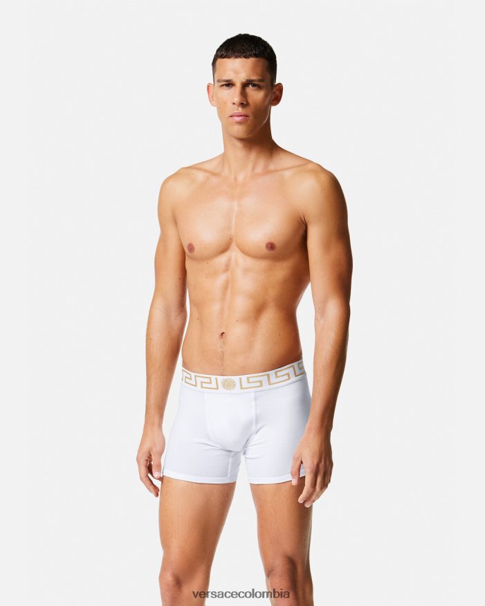 hombres Pack de 2 calzoncillos largos con borde de Greca Versace Oro blanco 2RP40F1762 ropa interior y ropa de playa