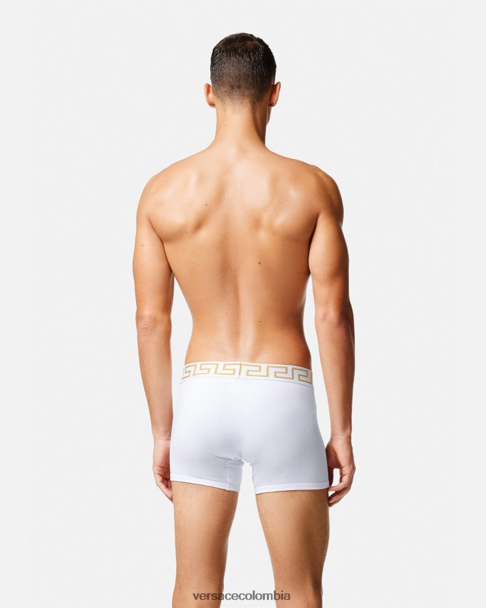 hombres Pack de 2 calzoncillos largos con borde de Greca Versace Oro blanco 2RP40F1762 ropa interior y ropa de playa