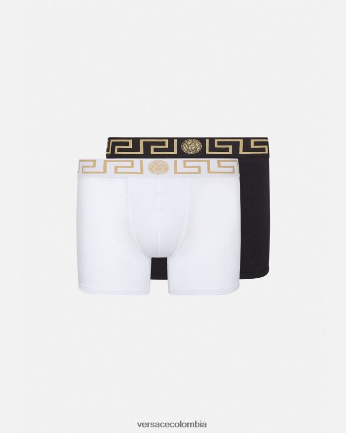hombres Pack de 2 calzoncillos largos con borde de Greca Versace blanco negro 2RP40F1763 ropa interior y ropa de playa