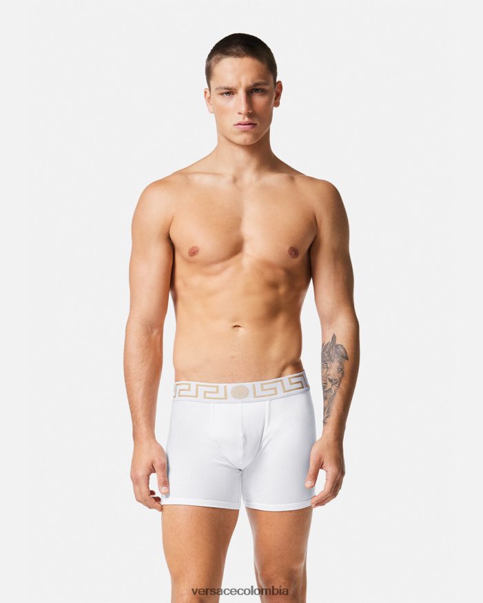 hombres Pack de 2 calzoncillos largos con borde de Greca Versace blanco negro 2RP40F1763 ropa interior y ropa de playa