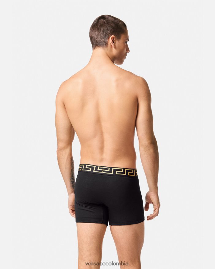hombres Pack de 2 calzoncillos largos con borde de Greca Versace blanco negro 2RP40F1763 ropa interior y ropa de playa