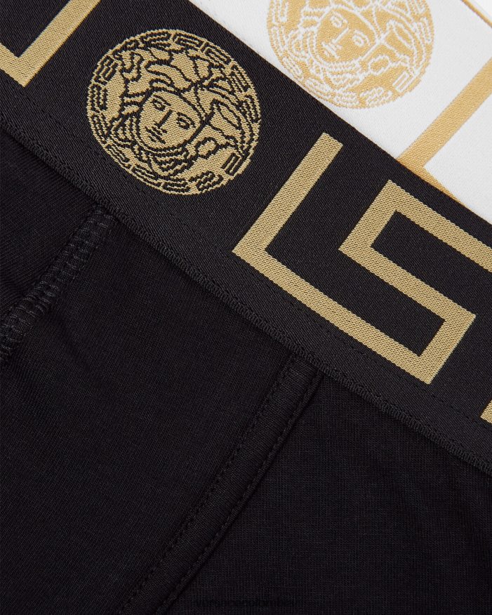 hombres Pack de 2 calzoncillos largos con borde de Greca Versace blanco negro 2RP40F1763 ropa interior y ropa de playa