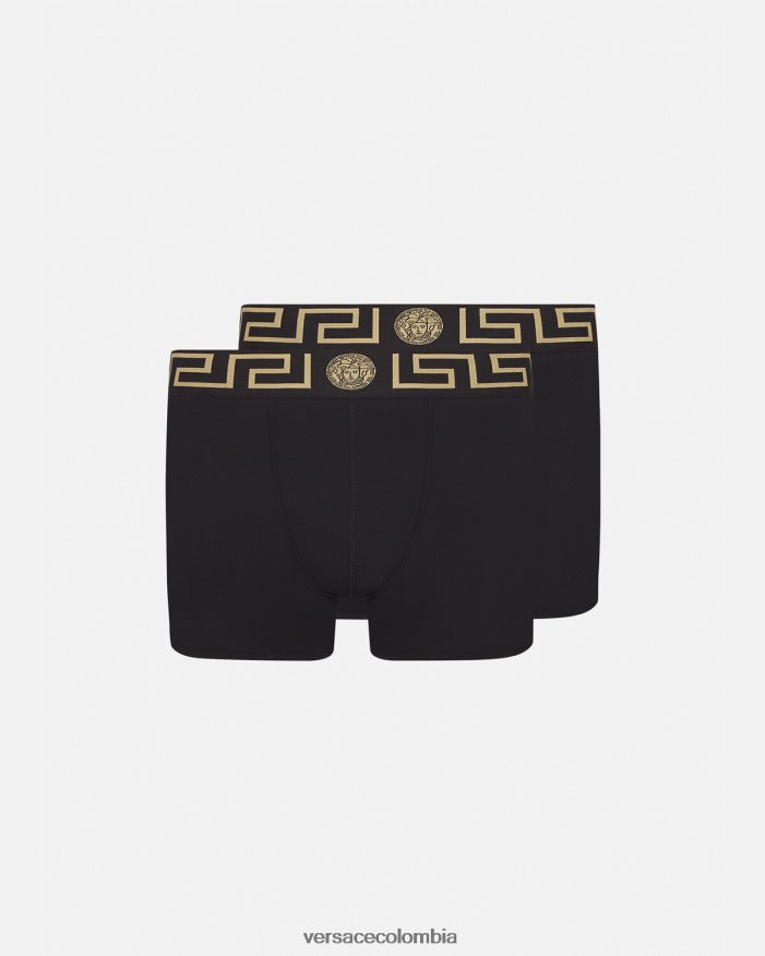 hombres Pack de 2 calzoncillos largos con borde de Greca Versace negro 2RP40F1761 ropa interior y ropa de playa