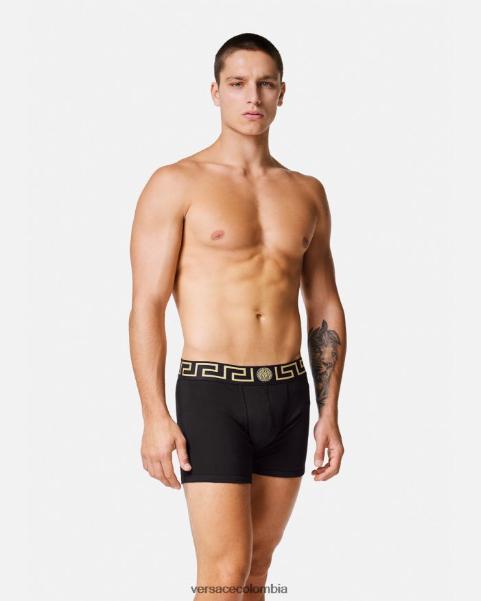 hombres Pack de 2 calzoncillos largos con borde de Greca Versace negro 2RP40F1761 ropa interior y ropa de playa