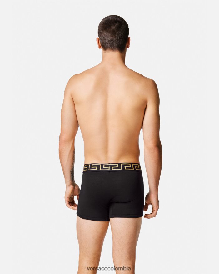 hombres Pack de 2 calzoncillos largos con borde de Greca Versace negro 2RP40F1761 ropa interior y ropa de playa