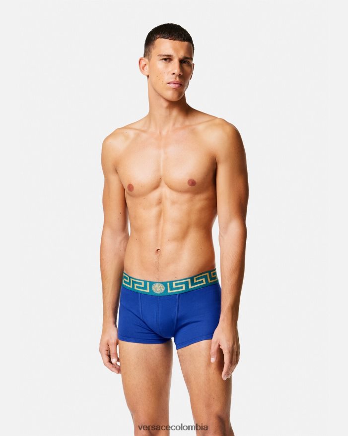 hombres calzoncillos con borde de greca Versace azul 2RP40F1745 ropa interior y ropa de playa
