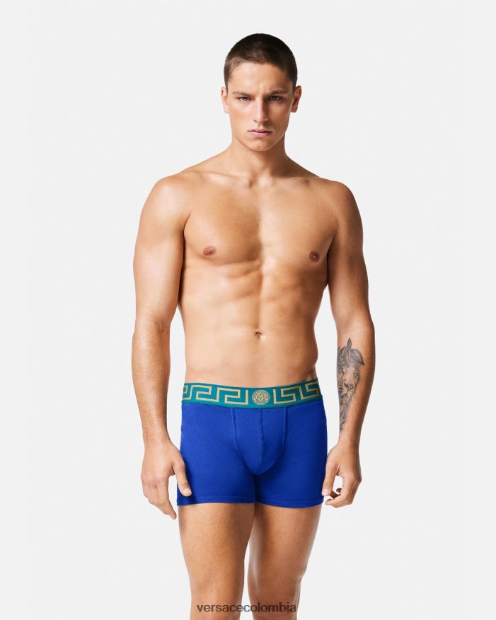 hombres calzoncillos largos con borde de greca Versace azul 2RP40F1747 ropa interior y ropa de playa
