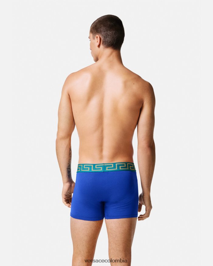 hombres calzoncillos largos con borde de greca Versace azul 2RP40F1747 ropa interior y ropa de playa