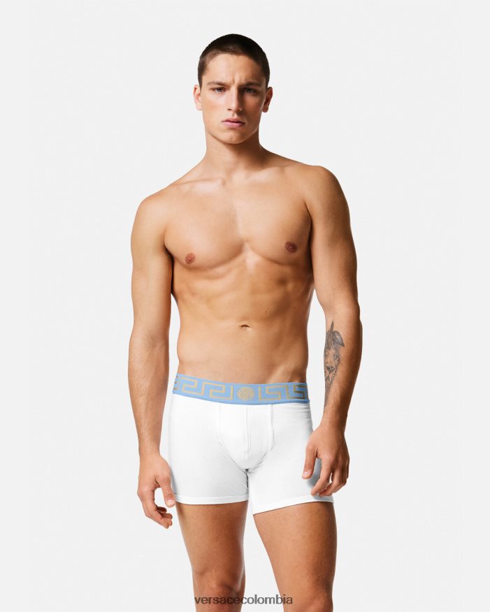 hombres calzoncillos largos con borde de greca Versace blanco 2RP40F1746 ropa interior y ropa de playa