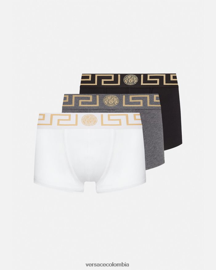 hombres pack de 3 calzoncillos con borde con greca Versace blanco y negro y gris 2RP40F1751 ropa interior y ropa de playa