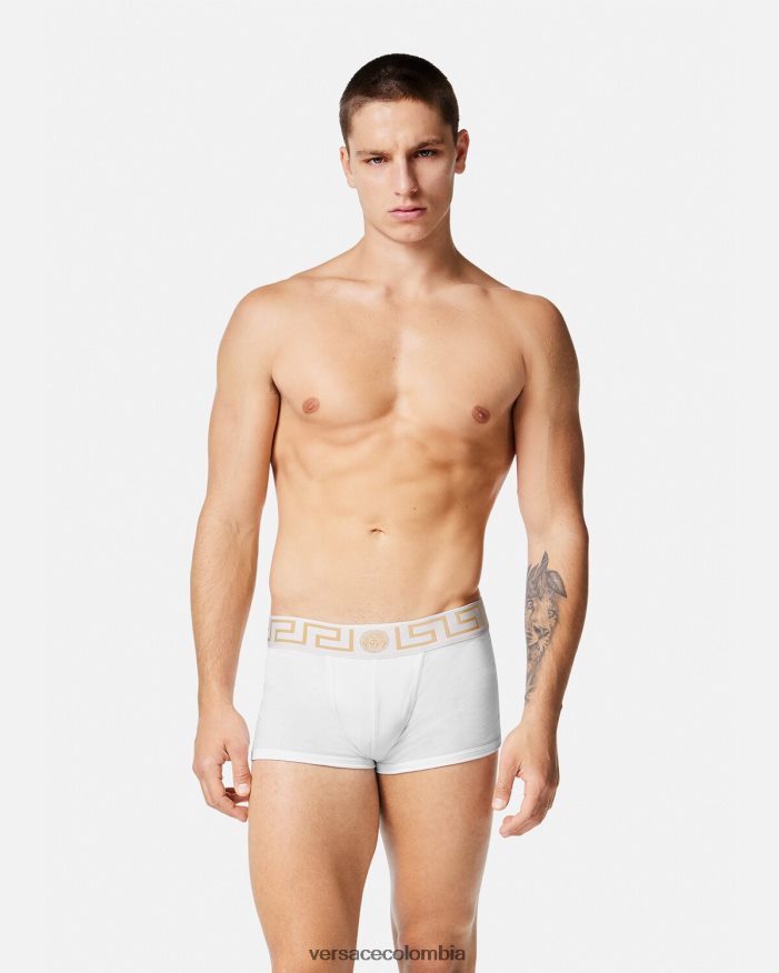 hombres pack de 3 calzoncillos con borde con greca Versace blanco y negro y gris 2RP40F1751 ropa interior y ropa de playa