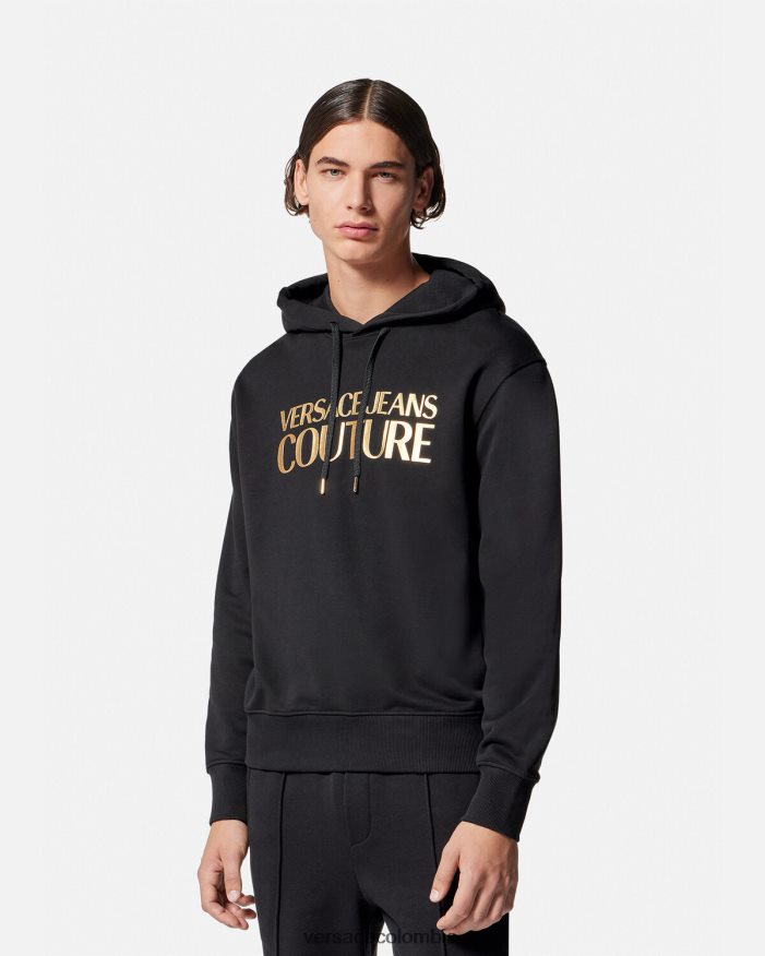 hombres sudadera con capucha y logo Versace oro negro 2RP40F2362 ropa