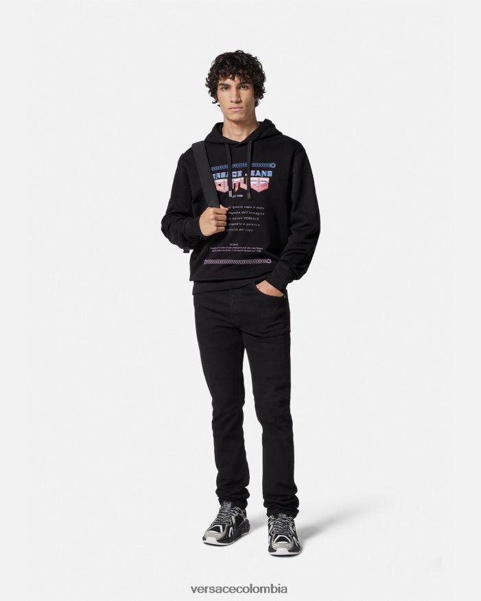 hombres sudadera con capucha y logo de garantía Versace negro 2RP40F2366 ropa