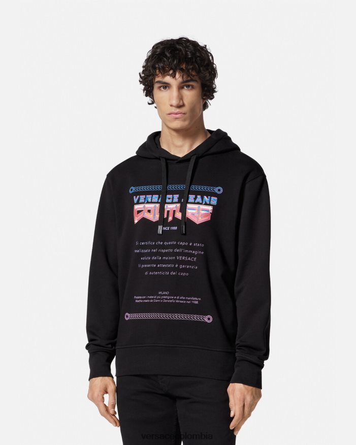 hombres sudadera con capucha y logo de garantía Versace negro 2RP40F2366 ropa