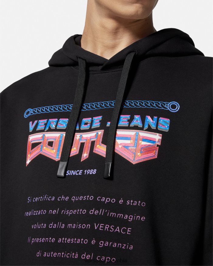 hombres sudadera con capucha y logo de garantía Versace negro 2RP40F2366 ropa