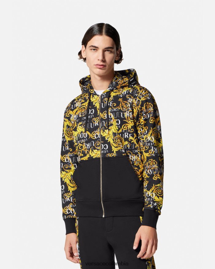 hombres sudadera con logo y cremallera Versace oro negro 2RP40F2403 ropa