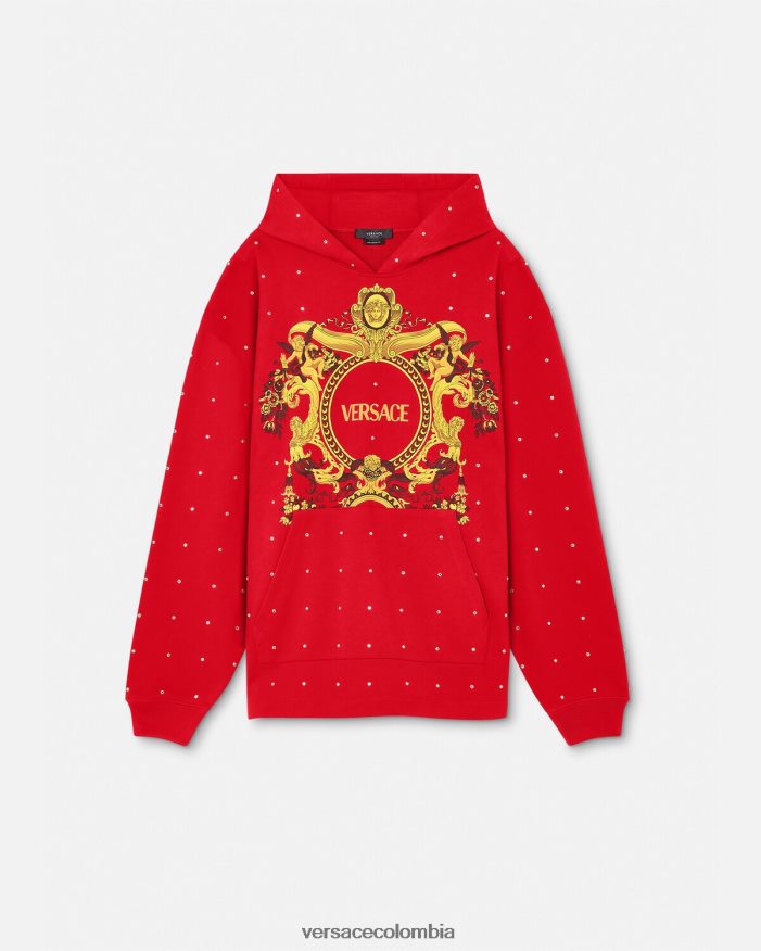 hombres sudadera con capucha con rejilla de cristal barroco Versace rojo 2RP40F1421 ropa