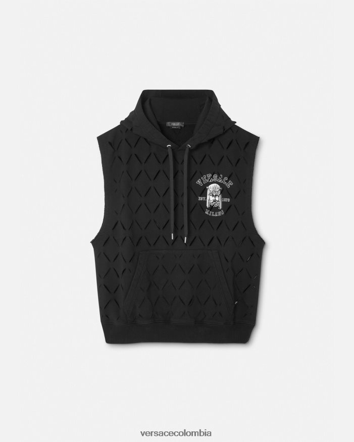hombres sudadera con capucha y logo de la maschera Versace negro 2RP40F1423 ropa